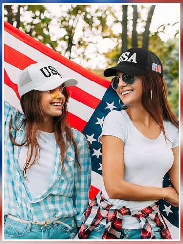Image of 4Pcs USA Hats for Men Patriotic Hat Embroidered American Flag Baseball Cap | Classic USA Hat & USA Cap Set | 100% Cotton | American Flag Hats for Men Women | Adjustable Baseball Cap for Daily Wear