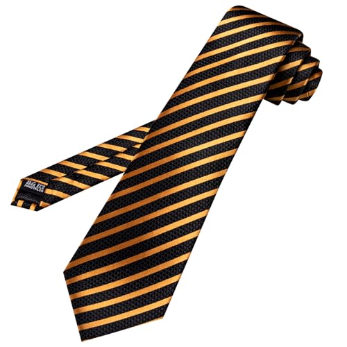 Image of Barry.Wang Silk Men Ties Formal Stripes Necktie and Tie Clip for Wedding Party Business Fashion Classic