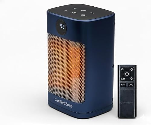 Comfort Zone - Calentador de escritorio oscilante con control remoto para uso en interiores, termostato ajustable, protección contra