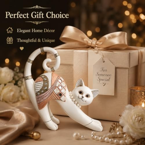 Image of Armonia Charming Stretching Cat Showpiece for Home Decor, Premium Polystone Cat Figurine with Crystal, Pearl & Rose Gold Accents, Decorative Statue for Living Room,Office,Bedroom,Shelf Decor,8.27 Inch