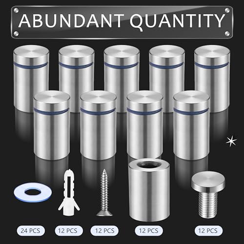 Image of Pelopy 12 Pcs Sign Standoff Screws Advertising Screws Stainless Steel Wall Standoff Mounts Glass Acrylic Nail (3 /4 x 1-3 /16 Inch)