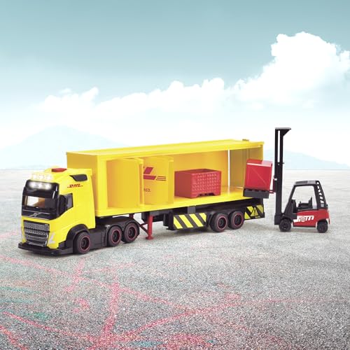 Dickie Toys Volvo DHL Truck FH16 (35 cm) - Spielzeug LKW mit Gabelstapler, Licht & Sound - Großes Kinder LKW Spielzeug ab 3 Jahre, Post-Transporter inkl. Batterien & Zubehör - 203747018