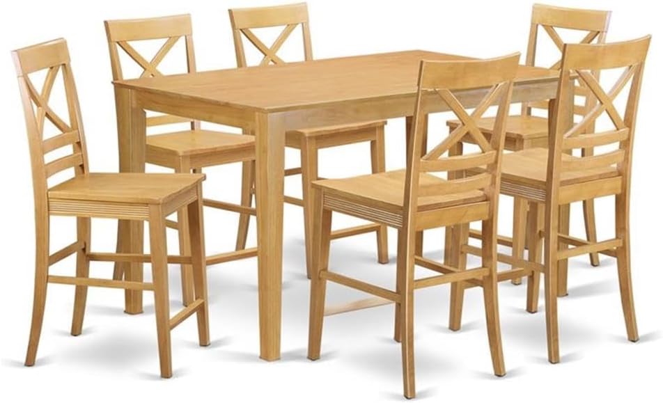 East West Furniture CAQU7H-OAK-W 7 Piece Counter Height Dining Set Consist of a Rectangle Kitchen Table and 6 Dining Chairs, 36x60 Inch, Oak