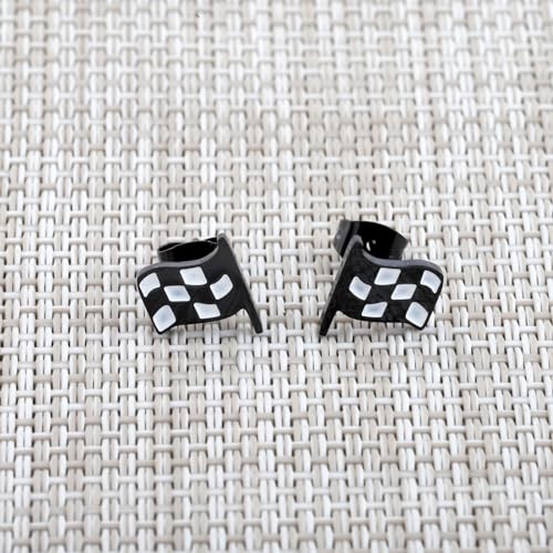 SEIRAA Racing Flag Earrings Black and White Checkered Flag Jewelry Motocross Gifts Racers Racing Stud Earrings2