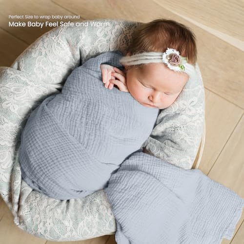 Image of lulumoon Muslin Swaddle Blanket Baby - Cotton Swaddling Blanket Soft Baby Receiving Blankets Neutral 3Pack(Navy)