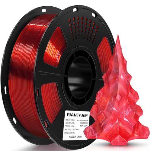 GIANTARM PETG Filament 1.75 mm, Translucent 3D Printer Filament 1 kg Spool, Transparent Red