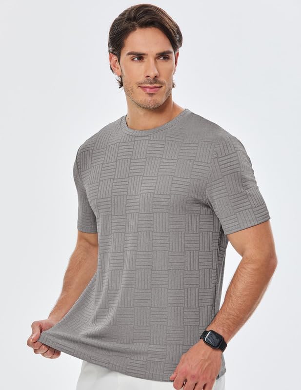 Men's T Shirts Summer Crewneck Tee Shirts Casual Textured Short Sleeve Pullover Tshirts - Image 2