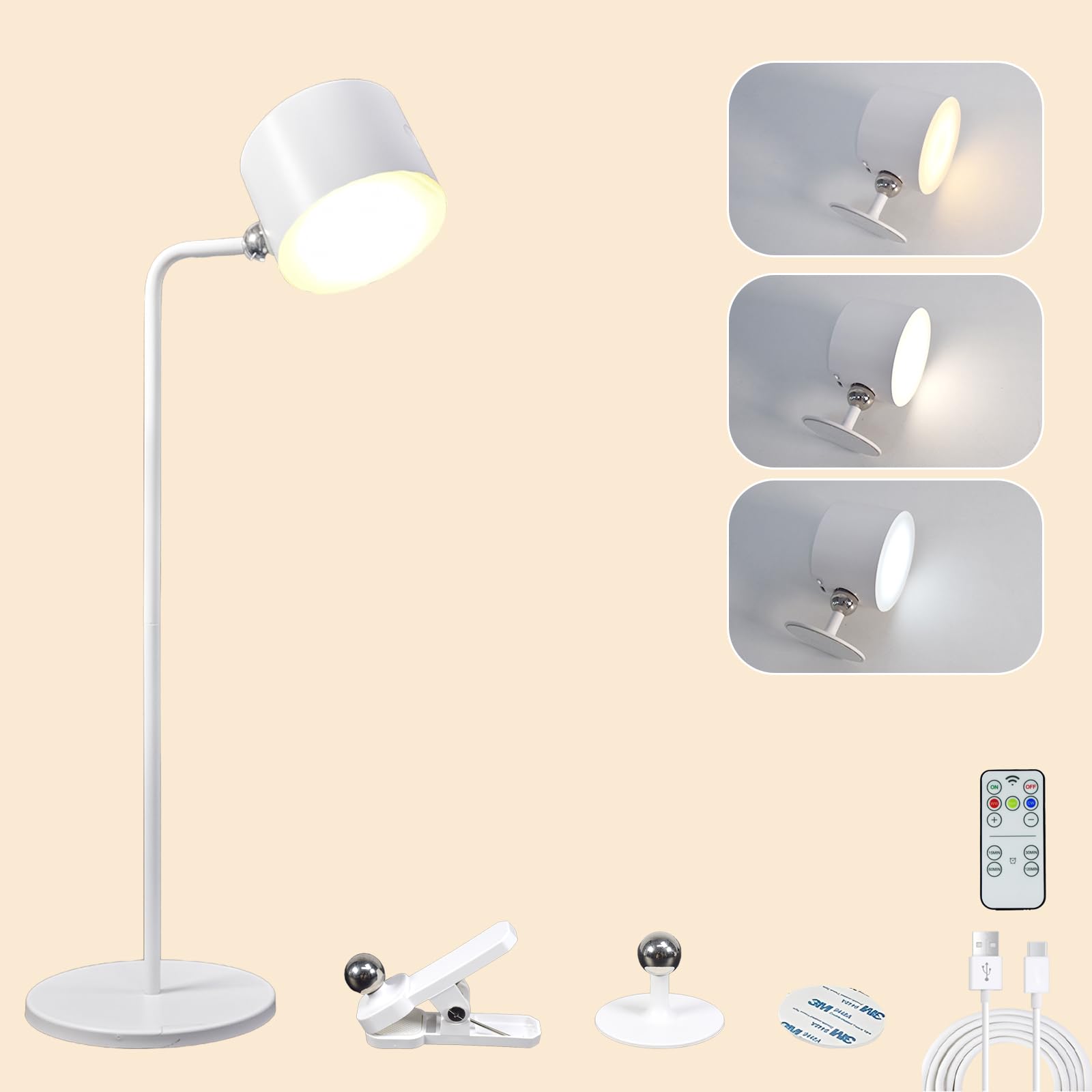 YAPJOY Rechargeable LED Desk Lamp, Eye-Caring Wireless LED Table Lamp with 2000mAh Battery