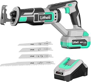 Litheli Reciprocating Saw Cordless, Powerful Hand Saw Kit with 20V 4.0 Ah Battery & Fast Charger, 0-3000 SPM with Tool-free Blades Change, Lightweight for Wood & Metal Cutting.