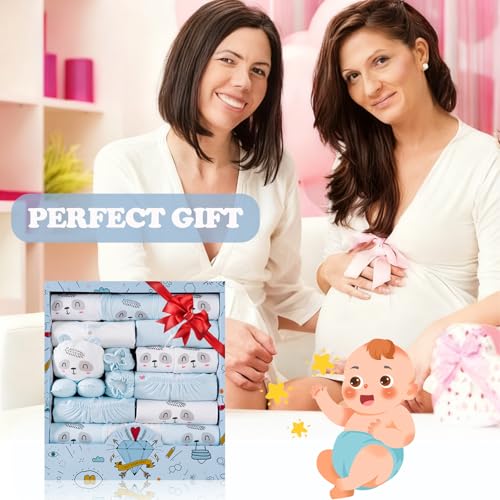Newborn Baby Gift Set, Premium Cotton Baby Clothes, Newborn Layette Gift Set with Buttons for Baby Boys & Girls, 100% Pure Cotton with No Fluorescent Agents(18PCS) (Bear)