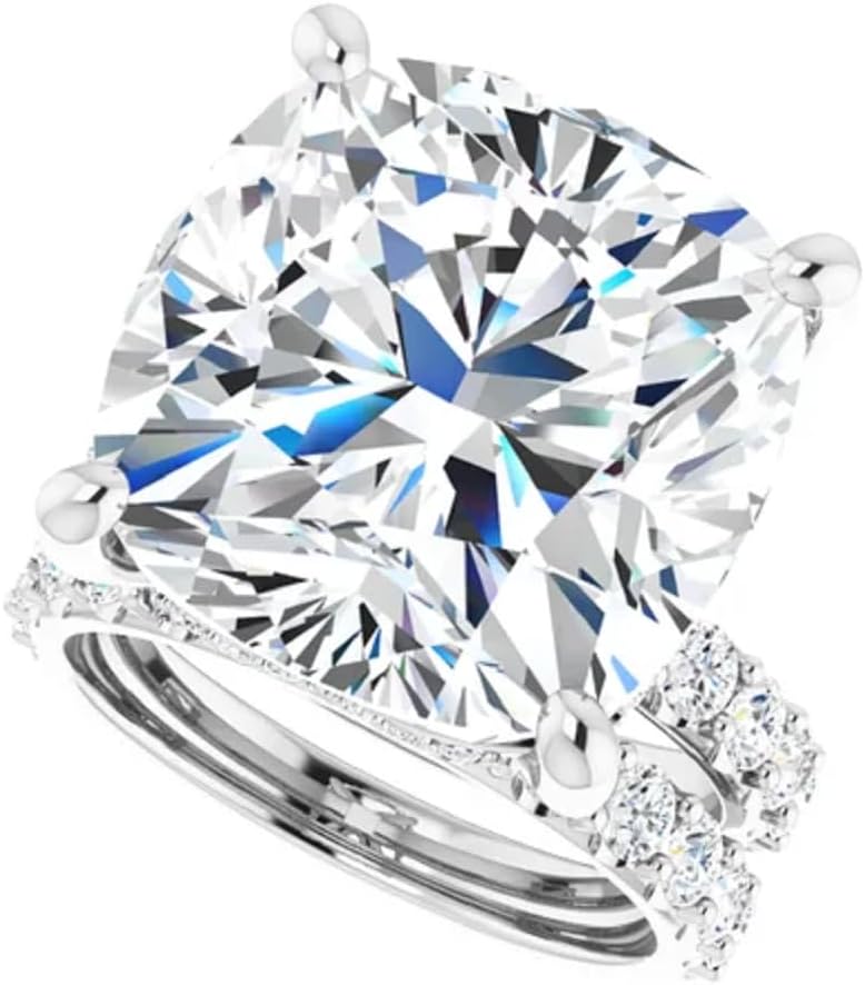 12.00 CT Cushion Cut Colorless Moissanite Engagement Ring Set, Wedding/Bridal Ring Set, Sterling Silver Vintage Antique Anniversary Promise Ring Sets Gift for Wife/Her