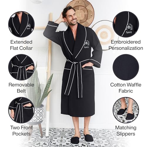 Lotus Linen Custom Monogram Robes for Men - Personalized Embroidered Bathrobe with Custom Names4
