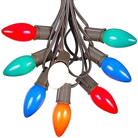 100 Foot C9 Multi Ceramic Christmas String Light Set - Outdoor Christmas Light String - – Opaque Christmas Bulbs - Roofline Light String – Outdoor String Lights - Brown Wire