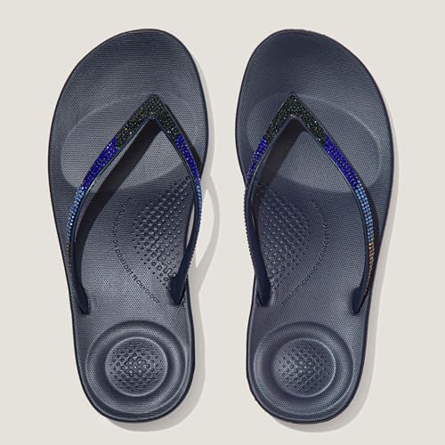 Image of FitFlop Womens iQushion Sparkle Ergonomic Flip Flops for Walking, Lightweight Waterproof Cushioned Thong Sandals for Women with Non Slip Bottom and Arch Support | Lightweight Waterproof Walking Sandals w /Cushioned Comfort & Arch Support