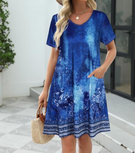 Image of CHICGAL Summer Dresses for Women V Neck Short Sleeve Casual Loose T Shirt Sundress Beach Cover Ups with Pockets 2026