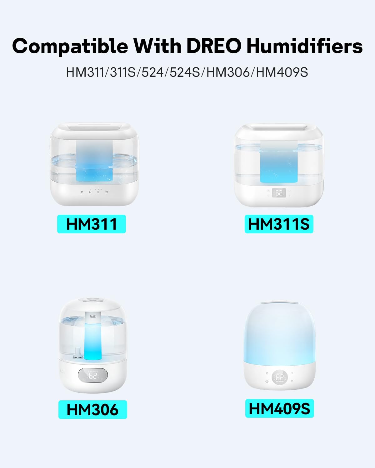 Leemone Lot de 6 cartouches de déminéralisation pour humidificateur Dreo HM311/311S, HM306, HM409S, empêche l'accumulation d'eau dure, filtre les dépôts minéraux, élimine la poussière blanche