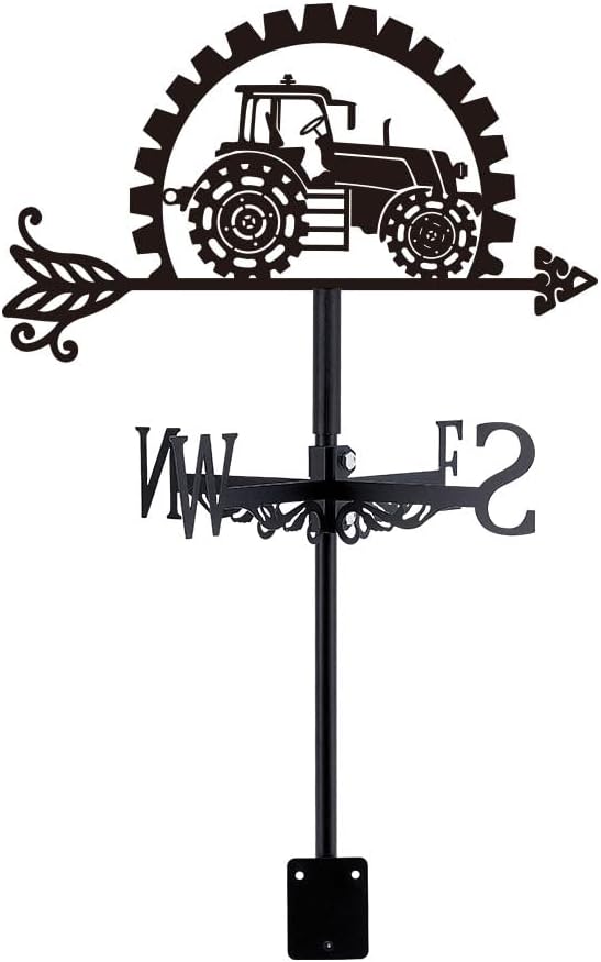 SUPERDANT Gear Tractor Weather Vane Farm Truck Wind Vanes for Yard Farmhouse Metal Weathervane Roof Mount for Gardens Outside Black Weathervanes Barn Sheds Patio Decorations Farmer Gifts