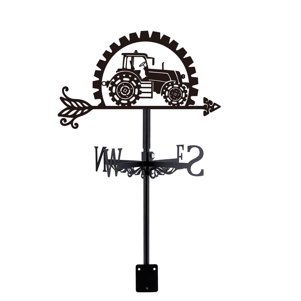 SUPERDANT Gear Tractor Weather Vane Black Weathervanes Farm Truck Wind Vanes for Yard Farmhouse Metal Weathervane Roof Mount for Gardens Outside Barn Sheds Patio Decorations Farmer Gifts