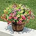 HyeFlora Artificial Faux Outdoor Flowers Plants for Summer Outside Decoration, 14 Bundles Fake Silk Colorful Daisy Ferns UV Resistant Realistic for Front Door Porch Planter Patio Yard