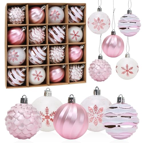 Weihnachtskugeln Rosa Set, 16 Stück Christbaumkugeln 6cm, Kunststoff...