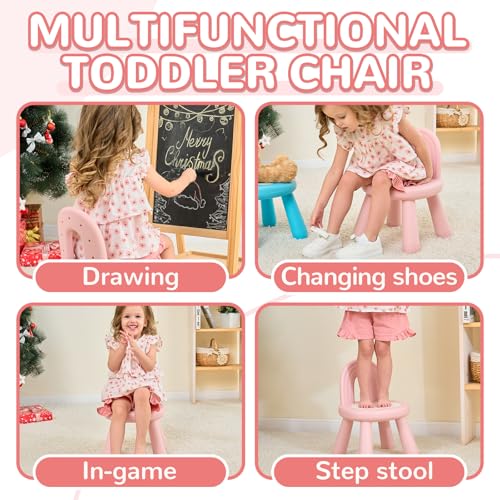 Image of KidBloom Toddler Chair, Sturdy Anti-Tip Kids Chair, Lightweight Small Plastic Child Chair for Toddlers 1-3, Rainbow Backrest Ergonomic Design, Pink