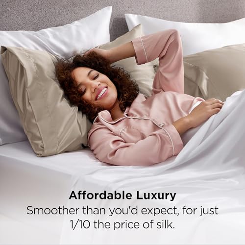 image for Bedsure Satin Pillowcases, Similar to Silk Pillow Cases Queen Size Set