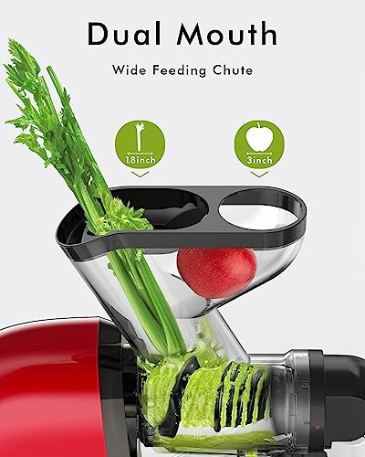 𝟮𝟬𝟮𝟯 𝗡𝗲𝘄 Slow Masticating Juicer Machine, Sifene Wide Dual Feed Chute Cold Press Juicer, Anti-Clog Function, Easy Clean Juice Extractor For Whole Large Fruits & Vegetables (Red) #TOP1
