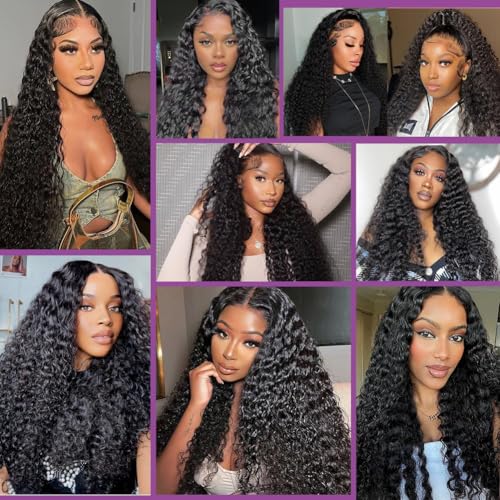 Image of 34Inch Deep Wave Lace Front Wigs Human Hair 200% Density 13x6 HD Transparent Deep Curly Lace Front Wigs for Women Pre Plcked Glueless Wigs with Baby Hair