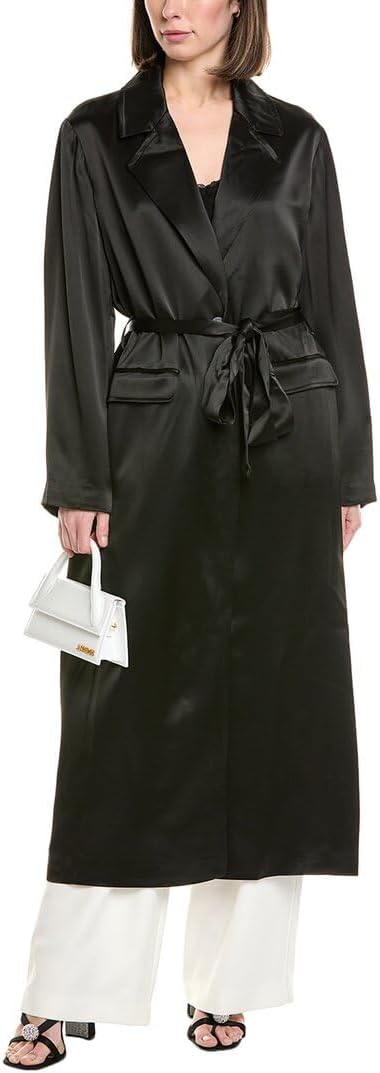 STAUD Imani Satin Trench Coat in Black