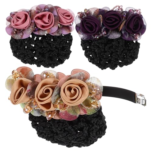 Filet à chignon fleuri lot de 3 accessoires cheveux femmes et filles