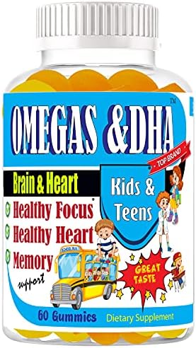 Omega + DHA Kids Omega 3 Gummies – Brain, Focus & Memory Support with DHA – Vegan Children’s Supplement – Non-GMO, Tasty Gummies for Kids & Teens, 60 Count