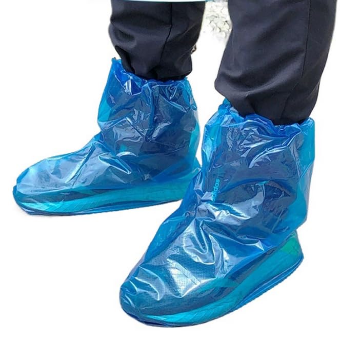 Image of 2026 New 10 Pairs Shoe Covers Boot Covers Plastic Disposable Waterproof Shoe Covers for Men and Women Rain Outdoor Indoors Overshoes (Blue)
