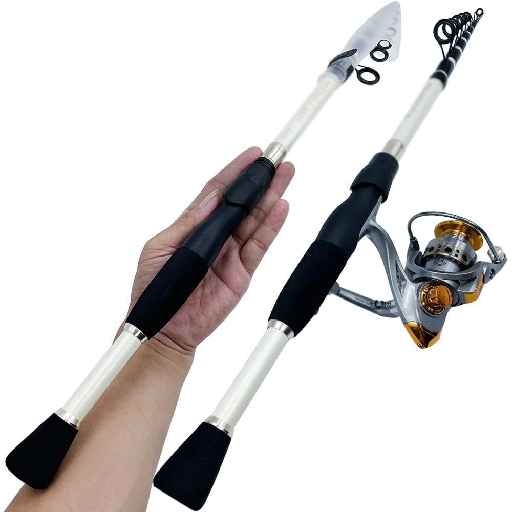 Wędki Wędka teleskopowa 1,8-2,4 m z przynętą i kołowrotkiem o przełożeniu 5,2:1 High Speed ​​Reel Fishing Tackle Wędka teleskopowa(Black rod with reel,1.8m)
