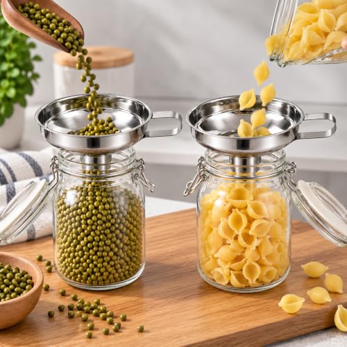 Paslanmaz Çelik Huni, Saplı Geniş Ağızlı Mutfak Hunisi, Kavanoz ve Şişe Dolum Aparatı, Yağ, Bal, Sos, Un ve Bakliyat için Çok Amaçlı Metal Huni, Hun-01 (2 Adet)