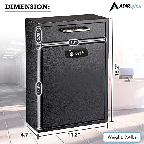 Adiroffice Ultimate Drop Box Wall-Mounted Mailbox - Hanging Secured Postbox - Durable Spacious Key - Perfect For After Hours Deposits Payments Key And Letter Drops (Large, Black) #TOP4