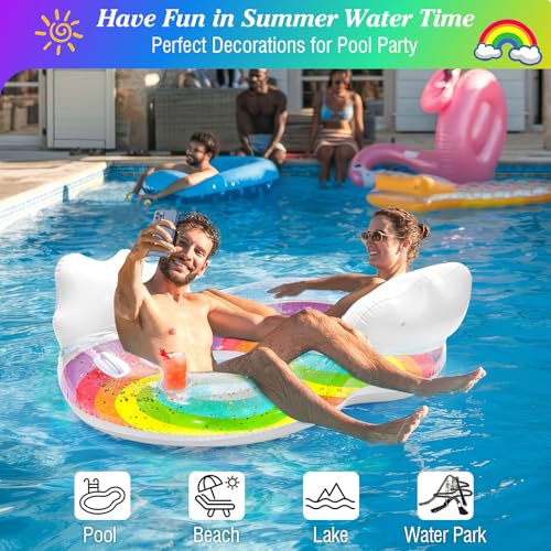 MoKo Pool Floats Adult, Rainbow Water Lounge Chair with Clouds Backrests - image 7
