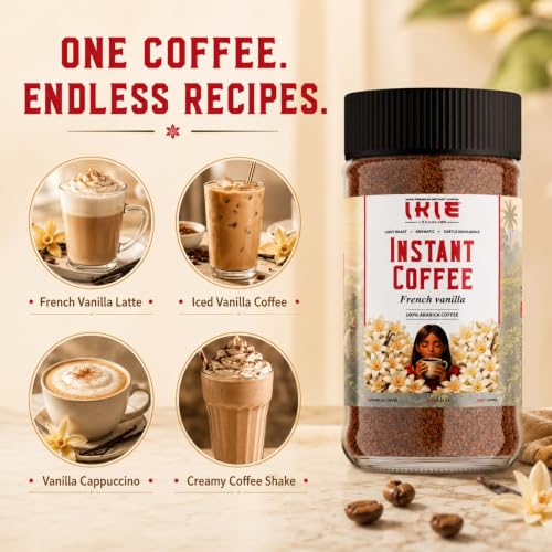 Image of IKIE Vanilla Instant Coffee Powder 100g (Pack of 2) | 100% Arabica Freeze-Dried | Natural Vanilla Flavour | No Chicory | Rich & Smooth Taste