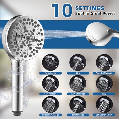 Image of 12 inch Metal Rainfall Shower Head with 10-Mode Handheld, Chrome