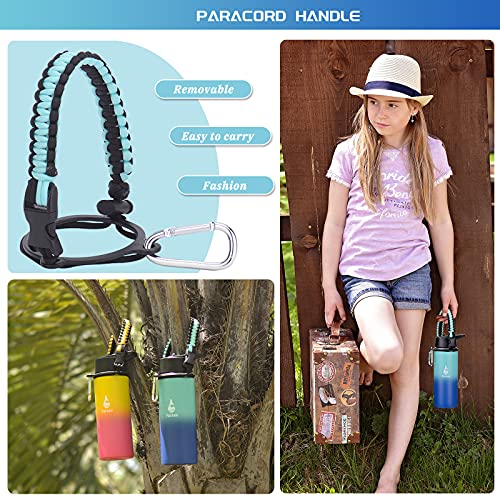 Farsea Insulated Water Bottle With Straw Lid & Spout Lid & Paracord Handle, Stainless Steel Water Bottle Wide Mouth, Double Wall Sweat-Proof Bpa-Free, 18 Oz, Gradient Mint + Blue #TOP3