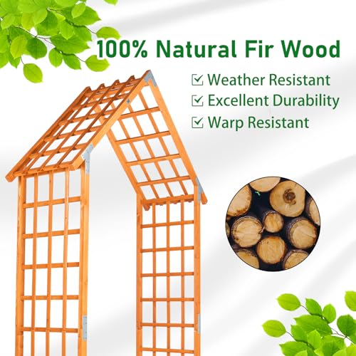 VINGLI-94ft-Wooden-Garden-Arbor-Wedding-Arch-for-Ceremony-Wood-Garden-Trellis-for-Plant-Climbing-Pergola-for-Garden-Backyard-Lawn-Teak-Color VINGLI 94ft Wooden Garden Arbor Wedding Arch for Ceremony Wood Garden Trellis for Plant Climbing Pergola for Garden Backyard Lawn Teak Color