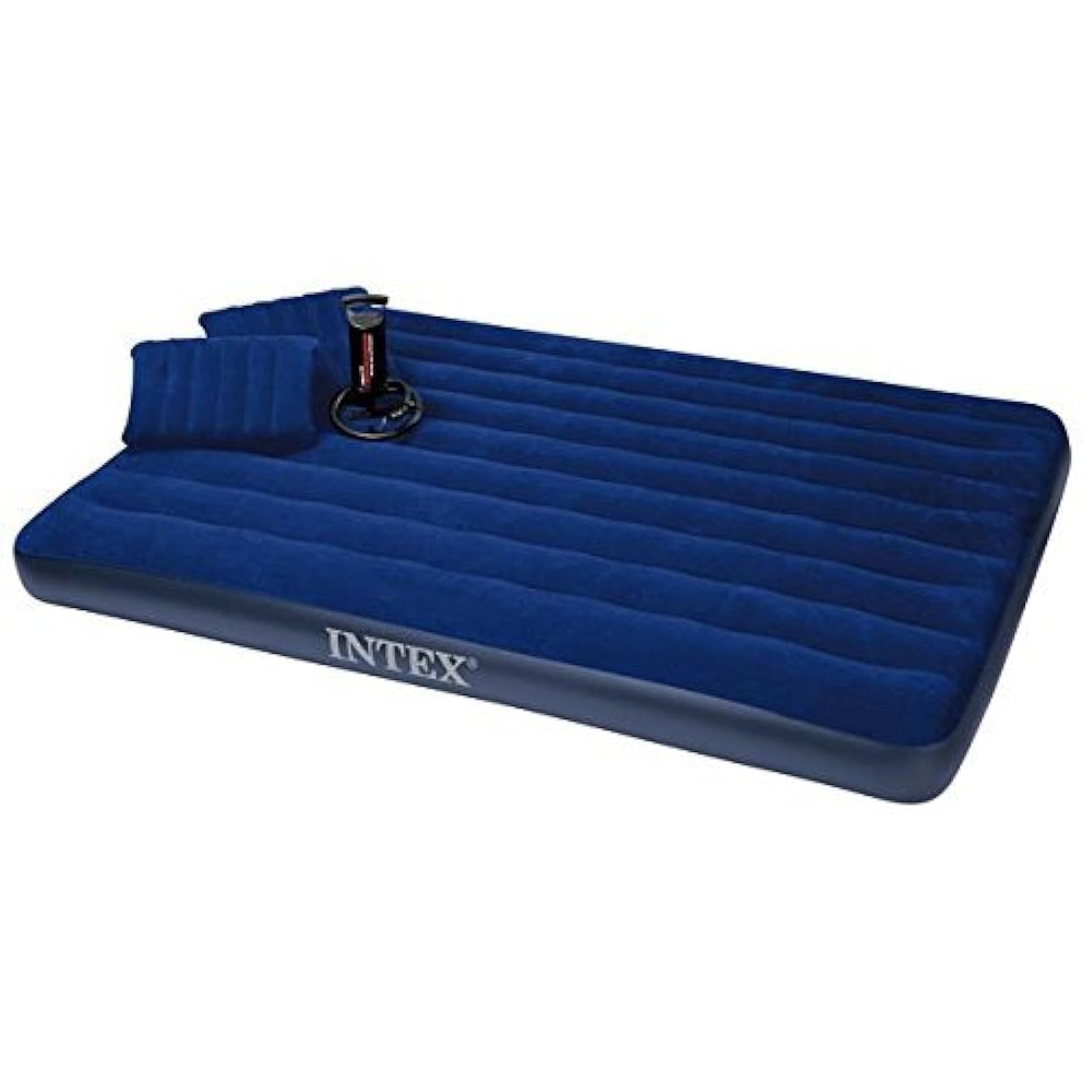 Intex Polyvinyl Chloride (PVC) Classic Downy Airbed Set with 2 Pillows and Double Quick Hand Pump, Queen - Multicolor