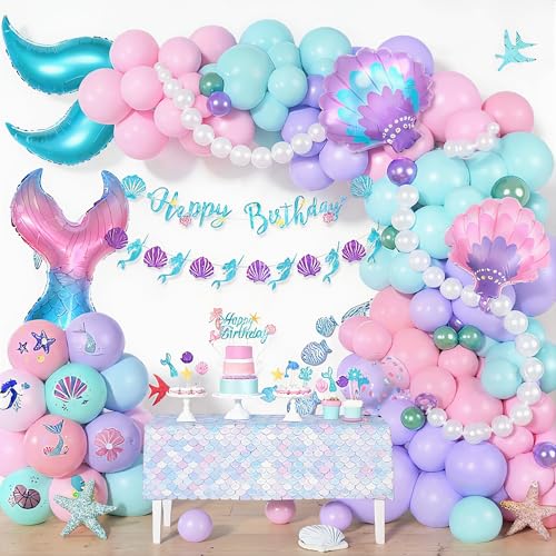 Amandir 138Pcs Mermaid Birthday Party Decorations, Pink Purple Blue Mermaid...