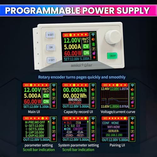 Image of amiciSolar 150W 8A Programmable DC Power Supply Module with LCD Display| 6-36V Input, 0-40V Adjustable Output | 0.001A Highly Precise Coarse & Fine Control | Solar & Lab Compatible