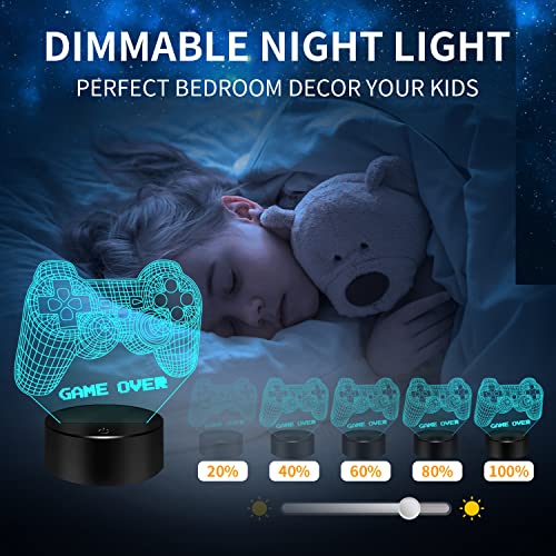 Image of BASSI 3D Gamepad Night Light Game Over Light Game Controller Console Illusion Lamp for Kids Gamer Room Decor, 16 Color Changing with Remote Timer, Christmas Birthday Gifts for Boys Girls