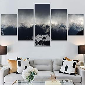 SIGNWIN 5 Panel Canvas Wall Art Foggy Scenery...