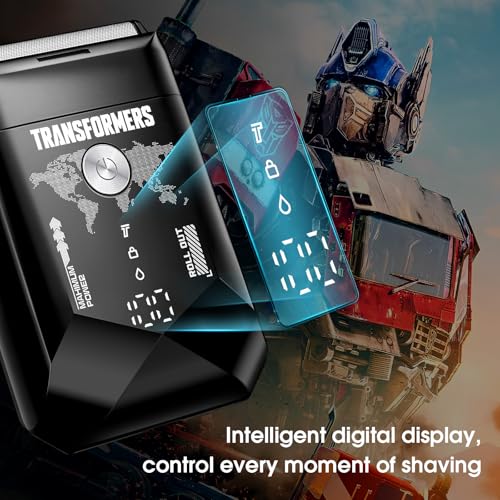 Image of Transformers Hasbro Electric Foil Shaver for Men, Portable Electric Shaver with Dual Floating Blades & LED Display, Electric Shaver for Men with 2 Gears, Adjustable, IPX7 Waterproof
