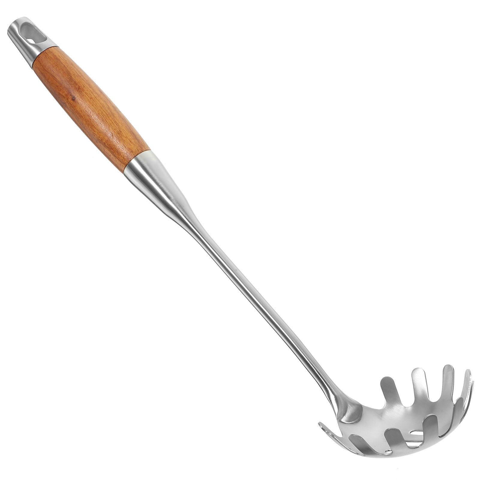 Cuchara para espaguetis inoxidable con orificios para colar y protección antiquemaduras