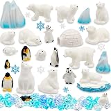 Bbiamsleep 65 Pcs Mini Arctic Animal Figurines Set Mini Winter Animals Includes Miniature Polar Bear Penguin Figurine for Christmas Birthday Gift Home Decoration