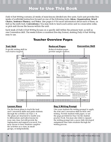 Evan-Moor Daily 6-Trait Writing, Grade 1, Homeschool and Classroom Resource Workbook, Reproducible Worksheets, Teaching Edition, Lesson Plans, Ideas, Organization, Word Choice, Sentence Fluency, Voice - Image 8
