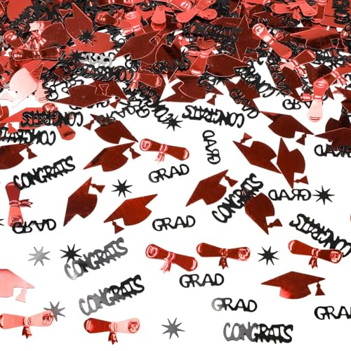 Image of Red and Black Graduation Confetti 2026, 1000 Pcs Class of 2026 Table Centerpiece Grad Confetti for 2026 Graduation Party Decorations Supplies